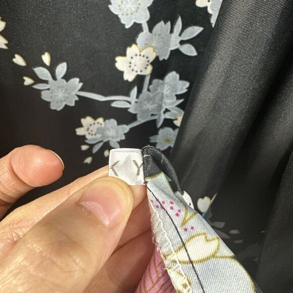 Sam Well Black Floral Peacock Belted Satin Kimono Robe Womens OSFM - Picture 10 of 14